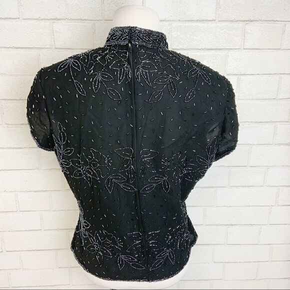 Vtg Marina Bresler Sequin Black Evening Blouse U2 - Picture 3 of 8